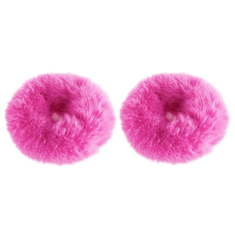 Mljsh 2 PCS Hot Pink Pom Pom Hair Tie Fuzzy Scrunchies Furry Hair Bands With Faux Rabbit Fur Fluffy Elastic Hair Bobbles Ponytail Holders Girls Women Hair Accessories - Image 1